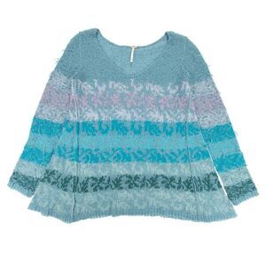 FREE PEOPLE Alpaca Wool Candlelight Oversized Tunic Sweater Small Blue Boho